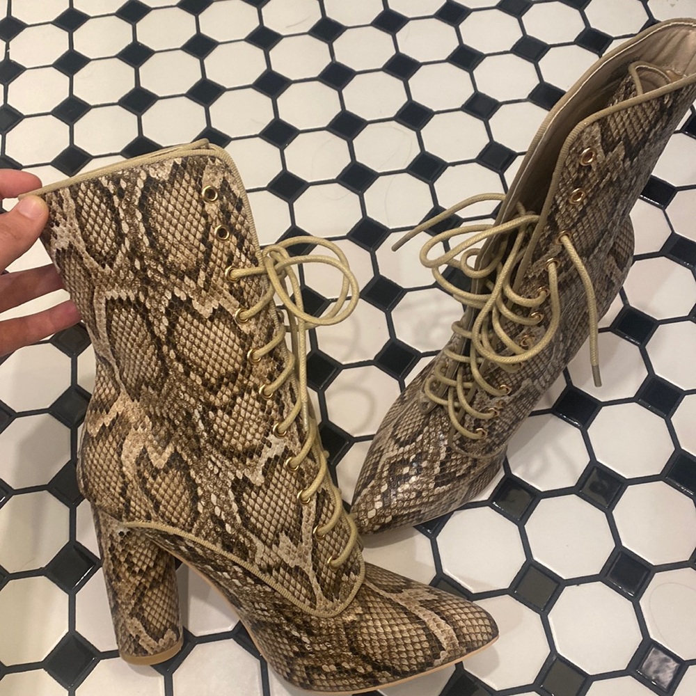 Never Worn Snake Print High Heel Boots